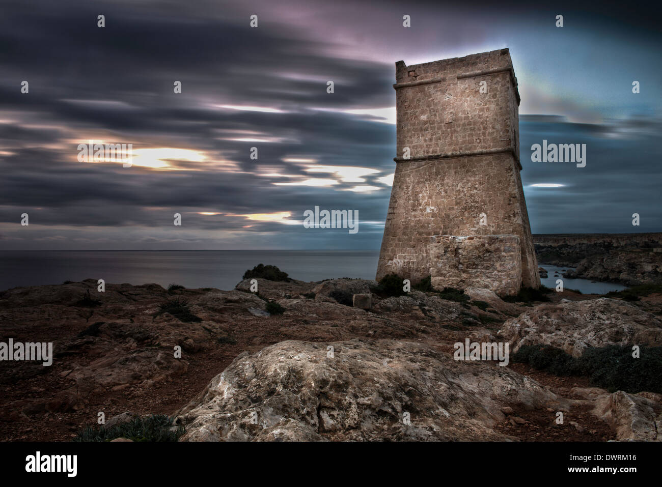 Ghajn Tuffieha Tower, Ghajn Bay, North West Of Malta. Stock Photo