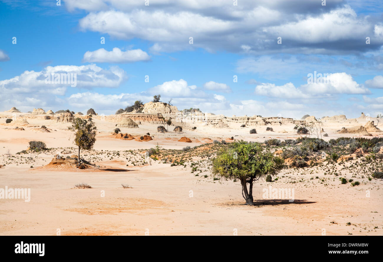 Lake Mungo is former inland lake now covered in strange formations. Stock Photo