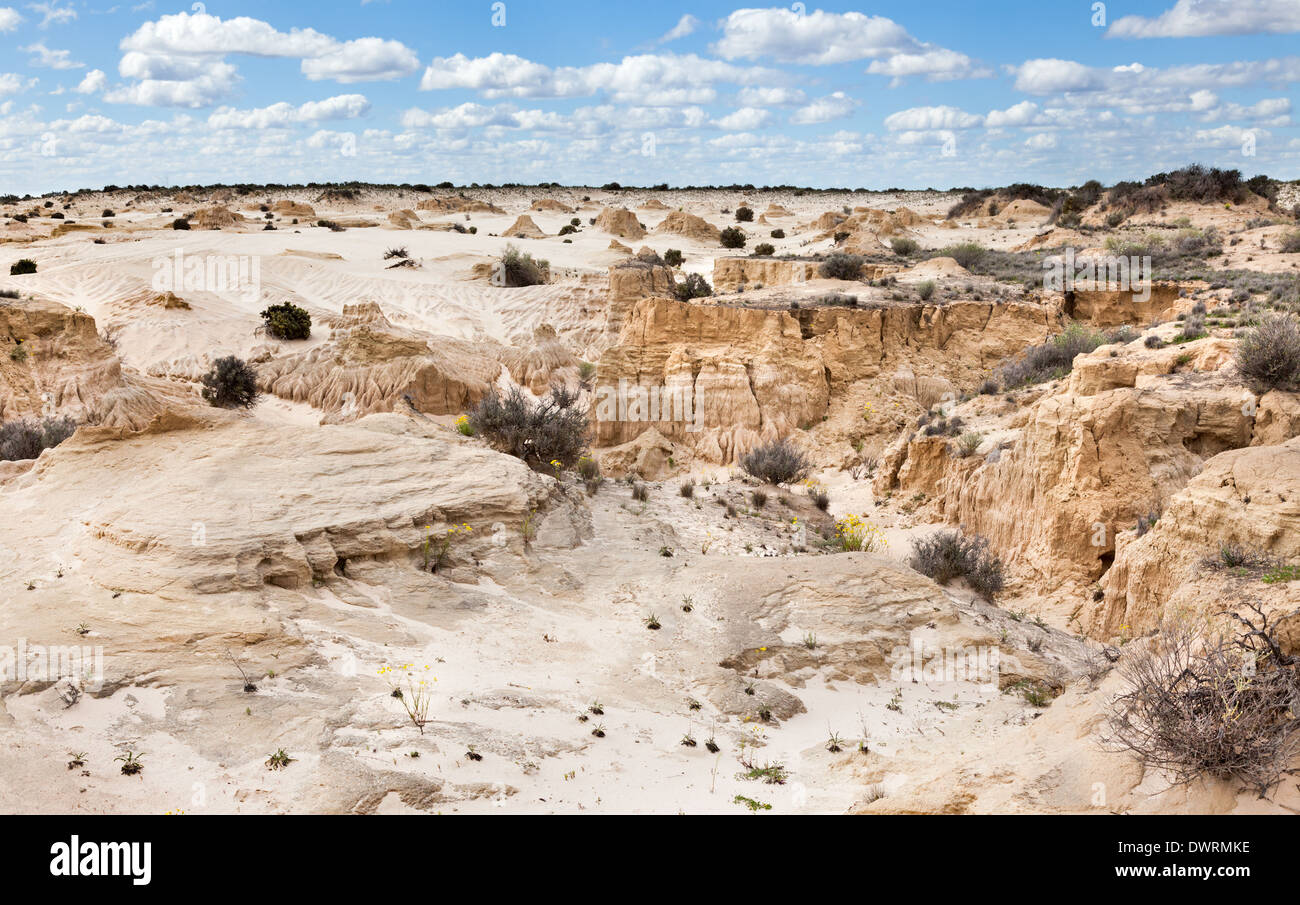 Lake Mungo is former inland lake now covered in strange formations. Stock Photo