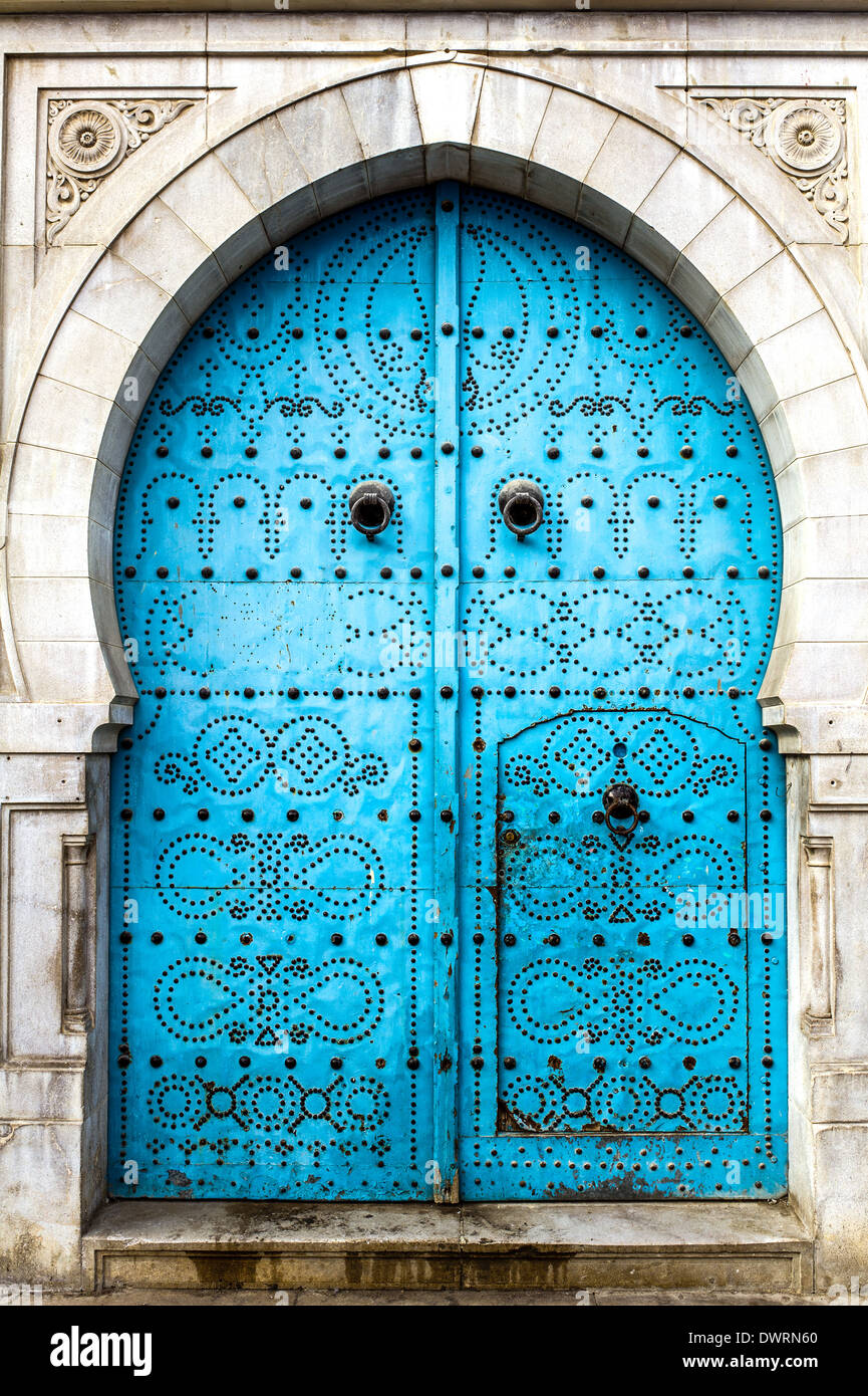 North Africa, Tunisia, Tunis. Typical traditional Tunisian door. Stock Photo