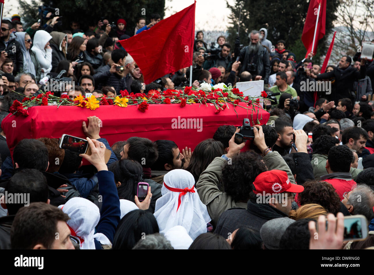 Kadikoy, Istanbul. 12 March 2014. Berkin Elvan, a 15 year old boy hit by a tear gas canister during Gezi Park protests, was celebrated with a burial ceremony where thousands of people from all walks of life attended. Photo by Bikem Ekberzade/Alamy Live News Stock Photo