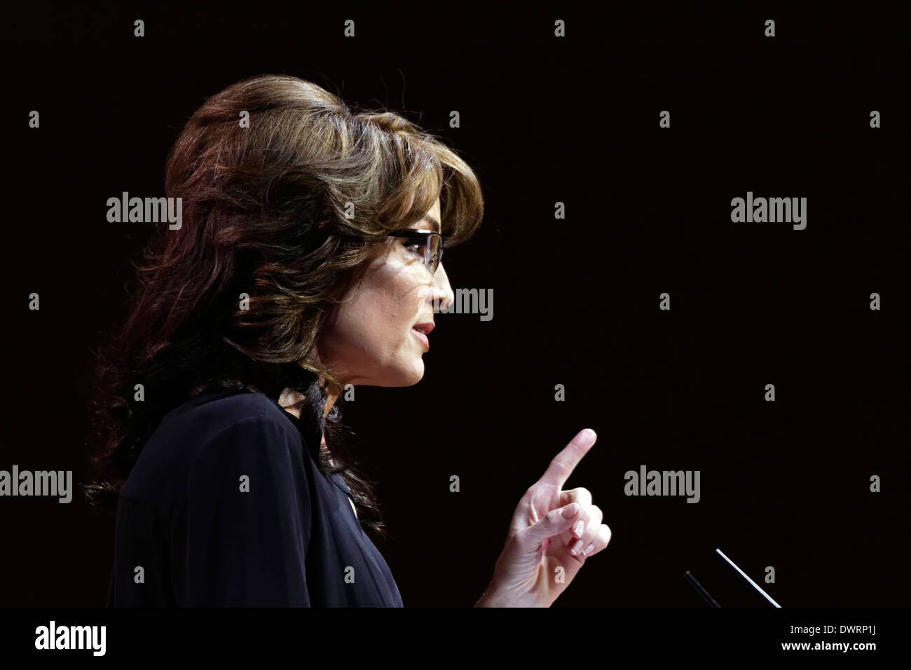 Former Alaska Governor and Tea Party figure Sarah Palin pictured during CPAC 2014 at National Harbor, Maryland. Stock Photo