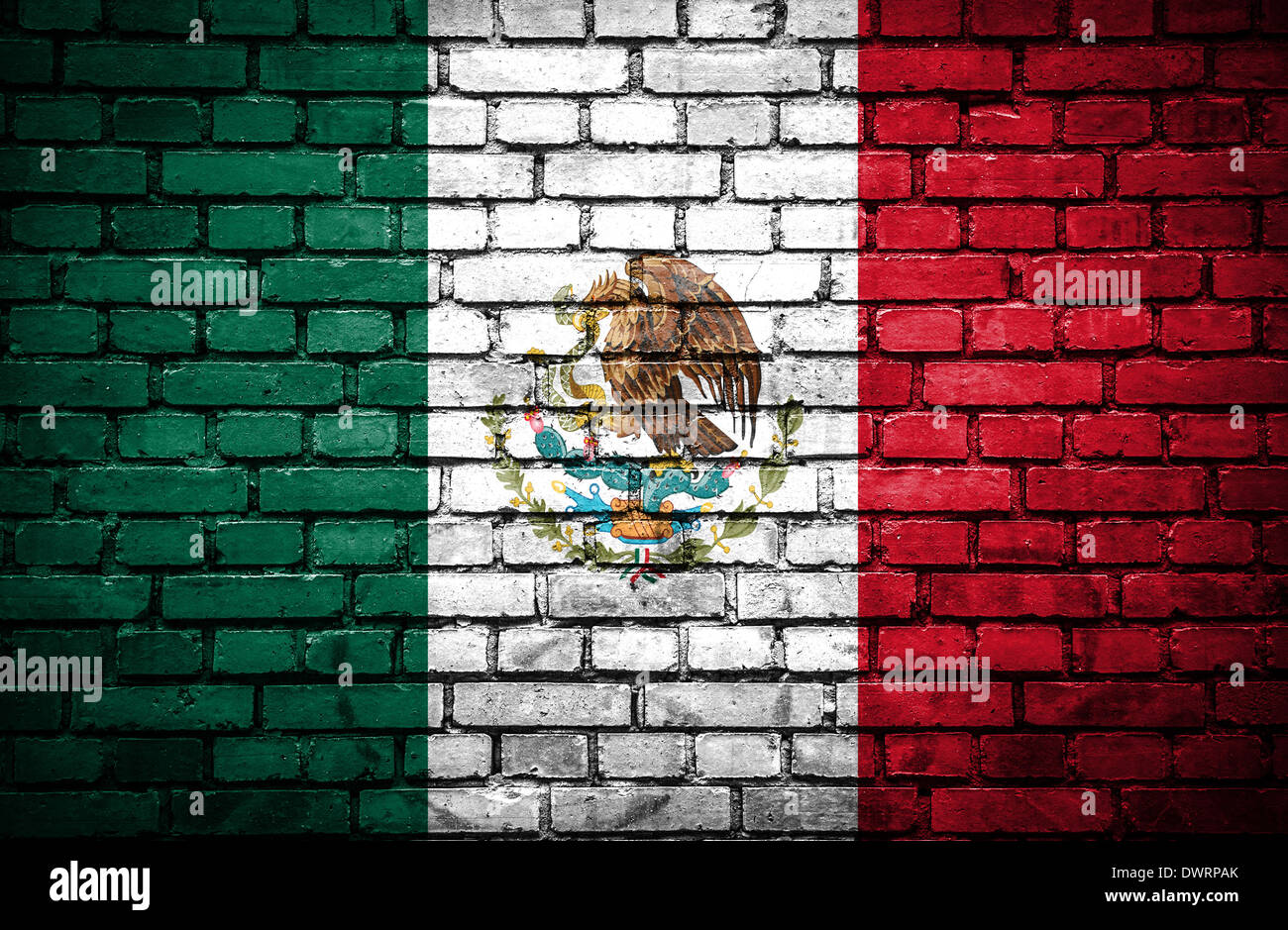 Brick wall with painted flag of Mexico Stock Photo - Alamy