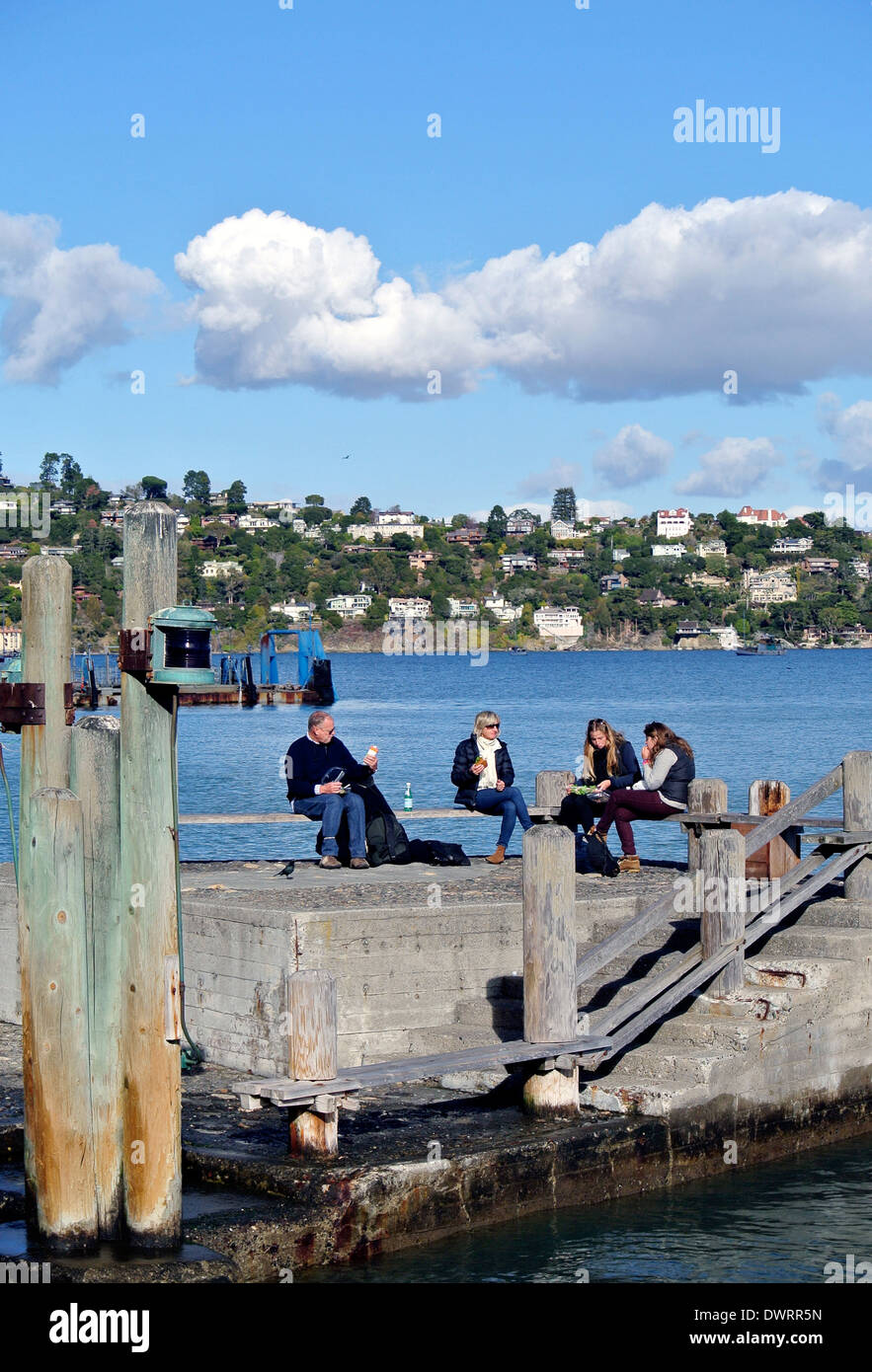 tourist have lunch on waterfront park in Sausalito California Stock Photo