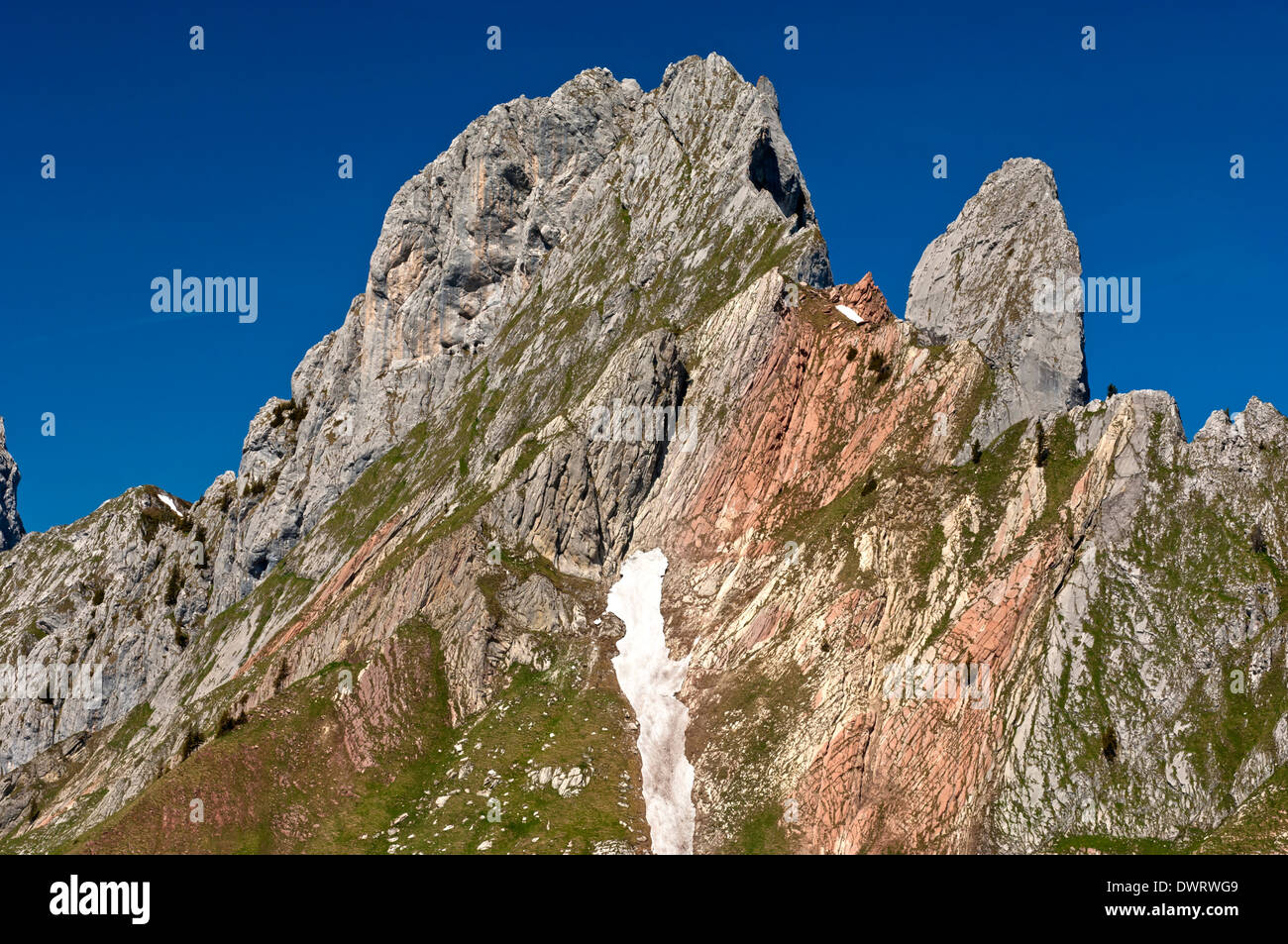 Dent de Ruth, Gastlosen limestone mountain range, Abländschen, Switzerland Stock Photo