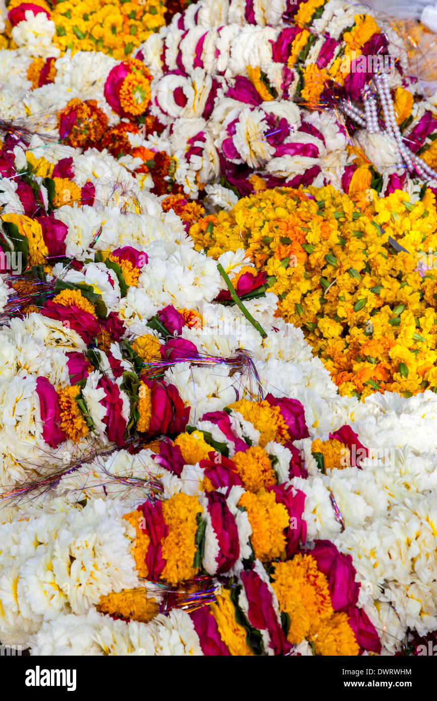 Jaipur, Rajasthan, India. Garlands of Marigolds or other Flowers as