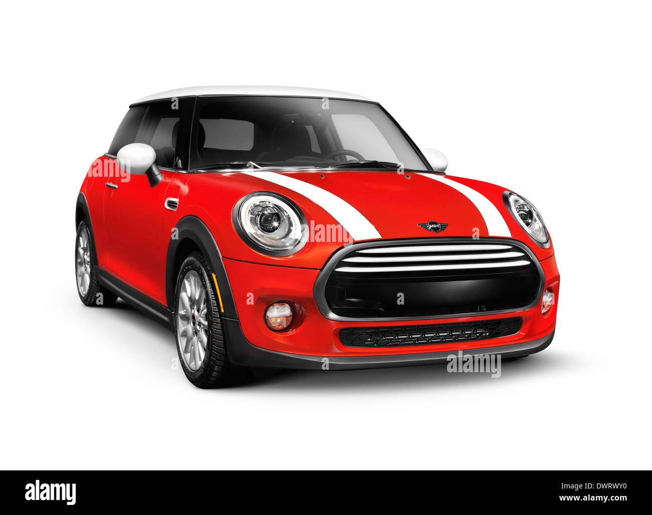License available at MaximImages.com - Red 2014 Mini Cooper Hardtop compact city car isolated on white background Stock Photo