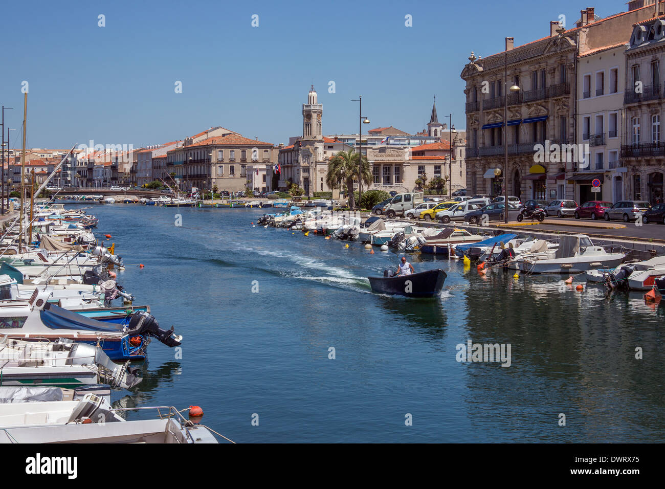 The Canal Royal in the coastal town of Sete in the Languedoc-Roussillon region of the South of France Stock Photo