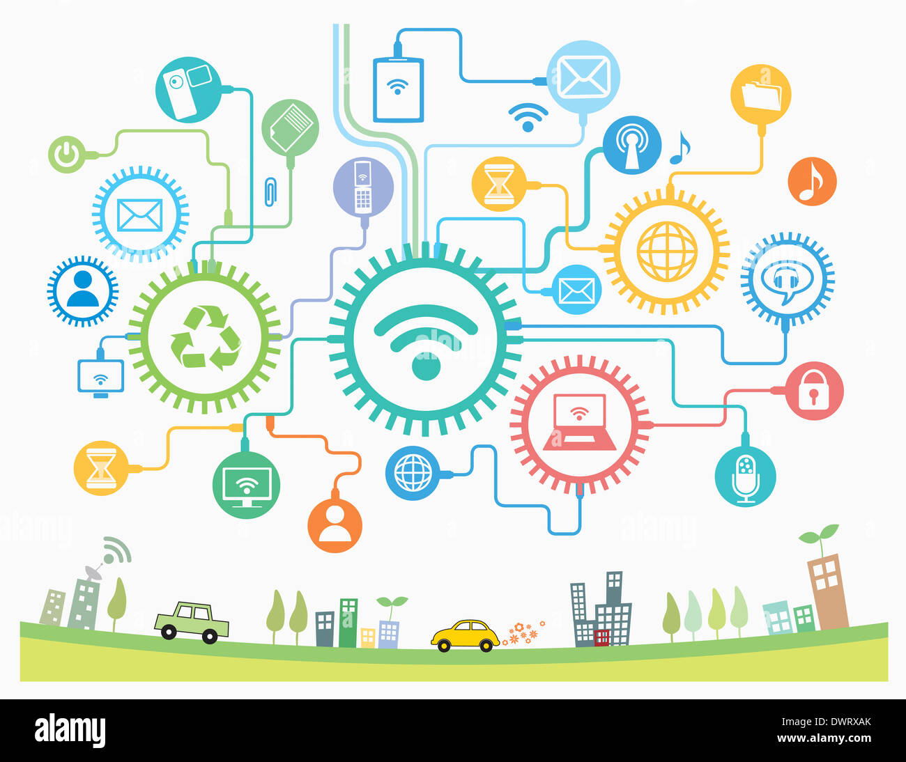 illustration of icons interconnected to each other Stock Photo Alamy