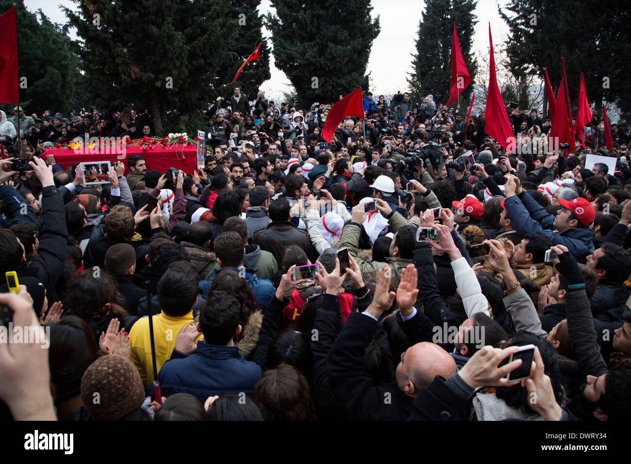 Okmeydani, Istanbul. 12 March 2014. Berkin Elvan, a 15 year old boy hit by a tear gas canister during Gezi Park protests, was celebrated with a burial ceremony where thousands of people from all walks of life attended. Photo by Bikem Ekberzade/Alamy Live News Stock Photo