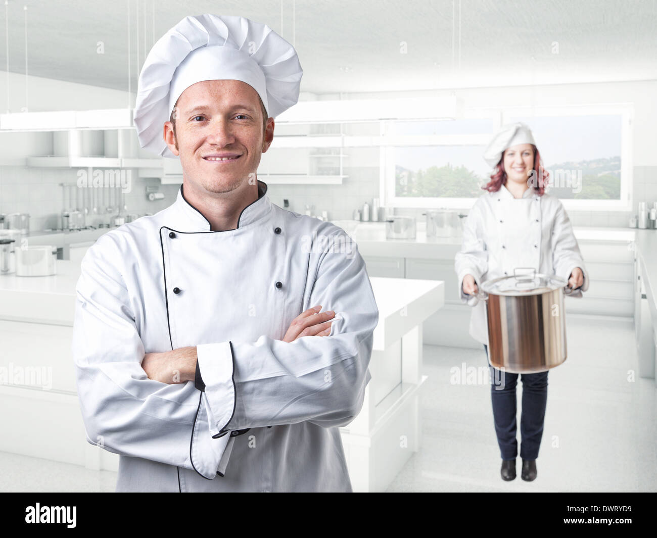 chef portrait and kitchen background Stock Photo Alamy