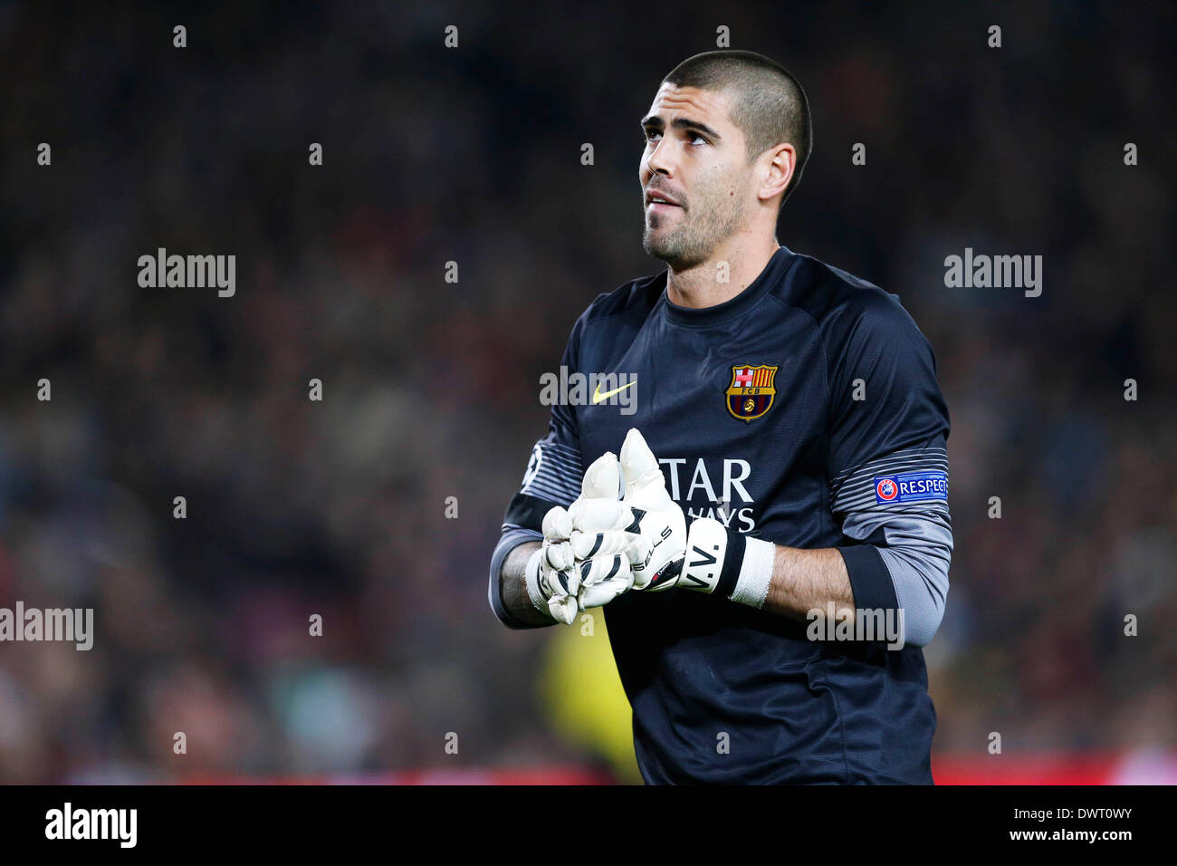 Barcelona, Spain. © D. 12th Mar, 2014. Victor Valdes (Barcelona) Football/Soccer : UEFA Champions League Round of 16, 2nd leg match between FC BArcelona 2-1 Manchester City FC at Camp Nou stadium in Barcelona, Spain. © D .Nakashima/AFLO/Alamy Live News Stock Photo