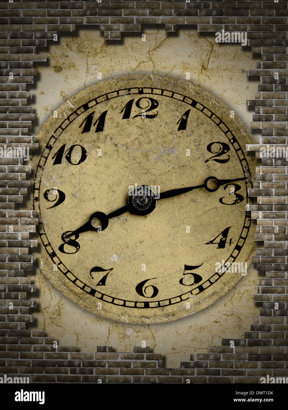 old clock on a brick wall Stock Photo Alamy