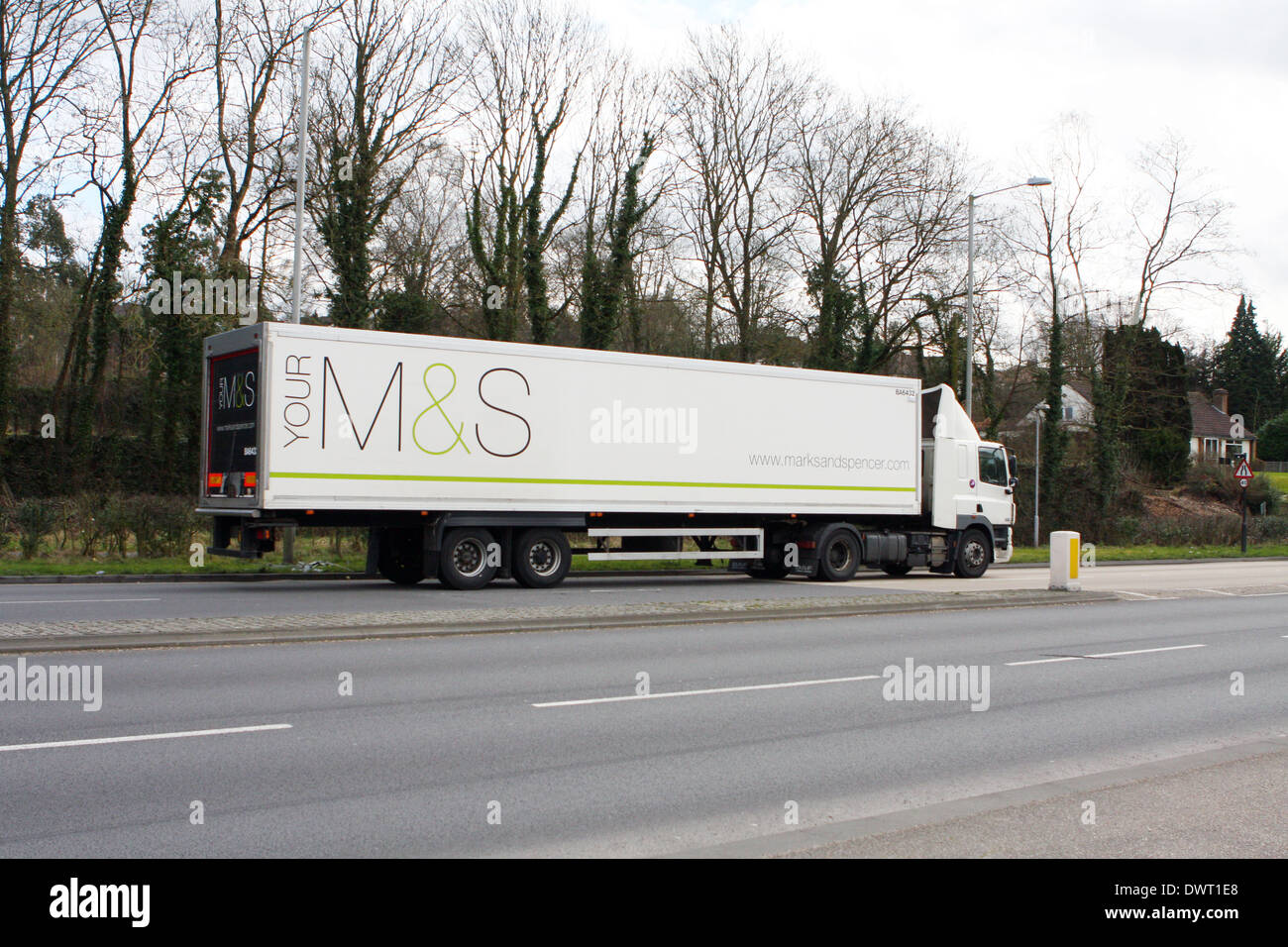 An articulated truck traveling along the A12 road in Essex, England Stock Photo