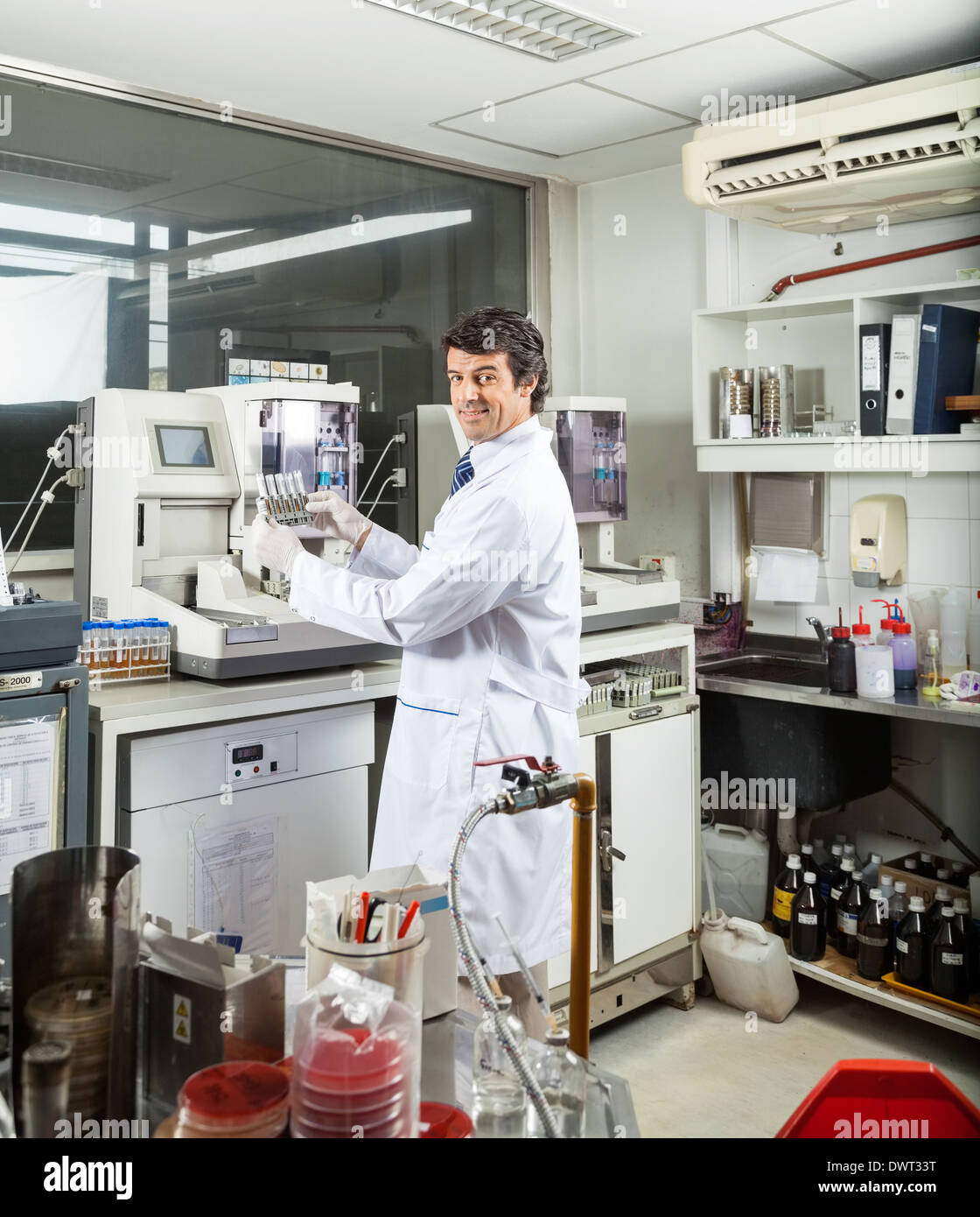 Scientist Analyzing Urine Samples In Laboratory Stock Photo Alamy