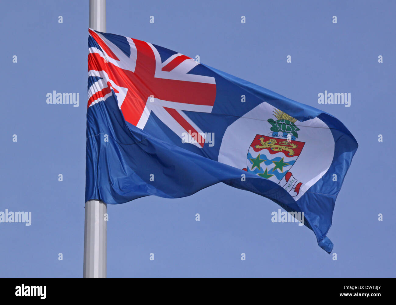 flag of Caiman Islands over blue sky Stock Photo