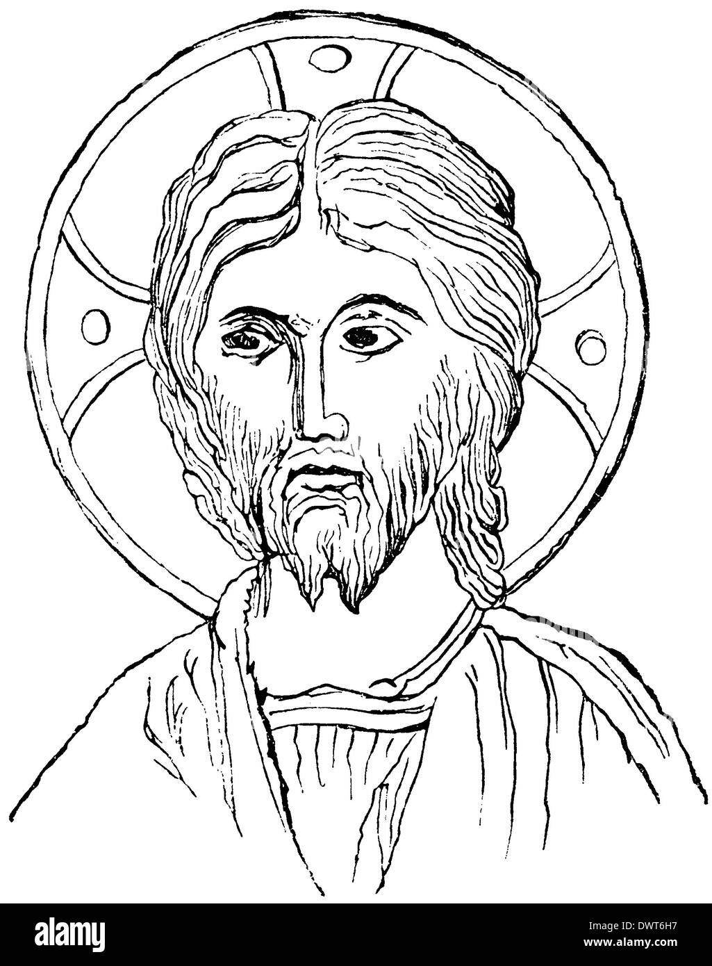 Byzantine Head of Christ from a manuscript of the 12th century Stock Photo