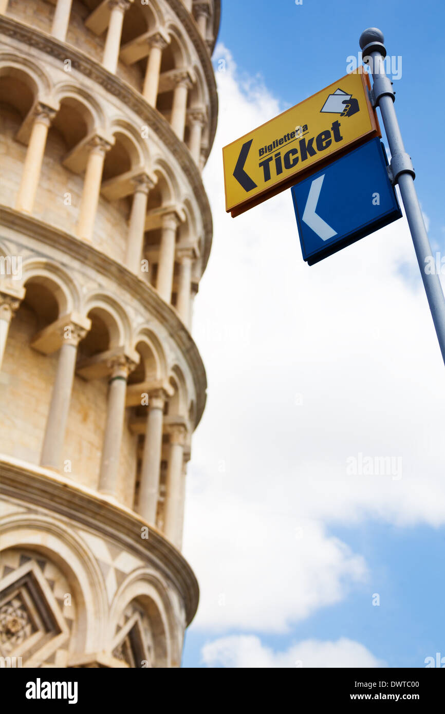 Close shoot of leaning tower in Pisa, Italy with tickets  Stock Photo