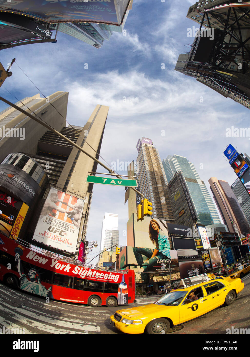 Early morning fisheye view of Times Square in New York USA 2 Stock Photo