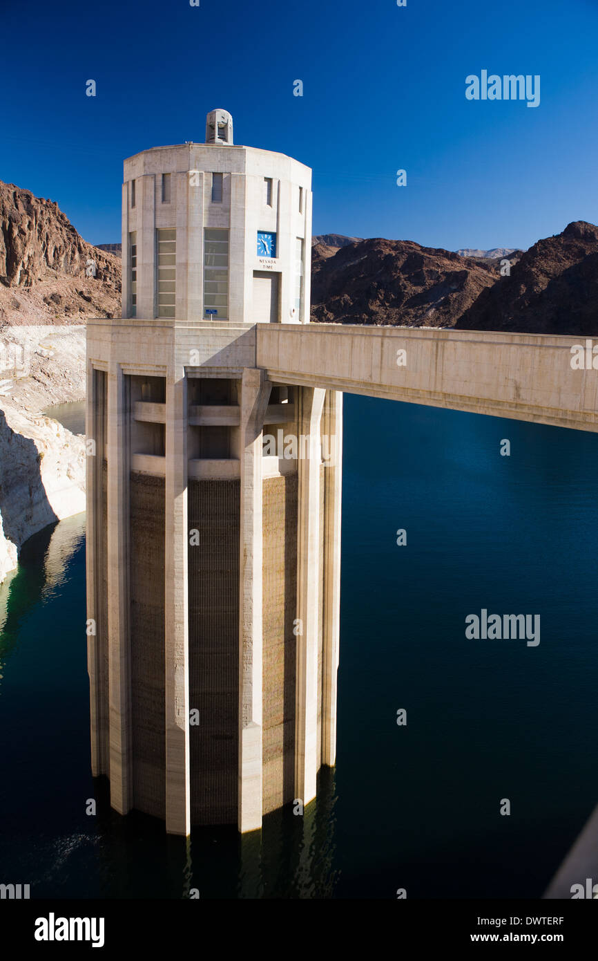 Hoover Dam and Lake Mead in Arizona and Nevada showing the Intake