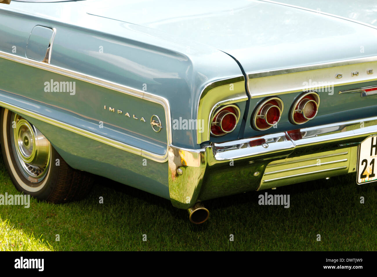 Blue 1964 Chevrolet Impala Coupe Rear Badge Stock Photo