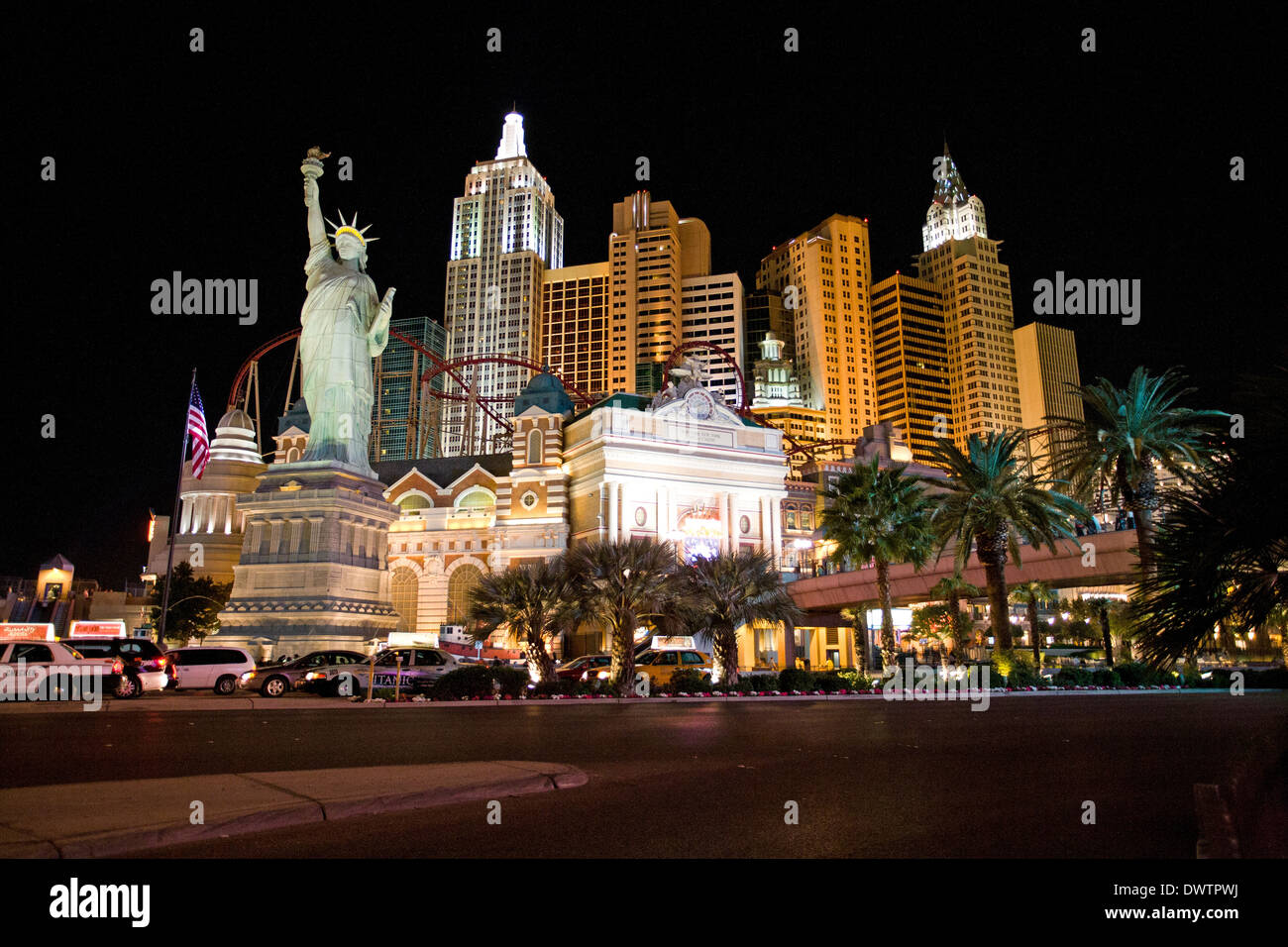 New York New York Hotel in Las Vegas at night time, Navada, USA Stock