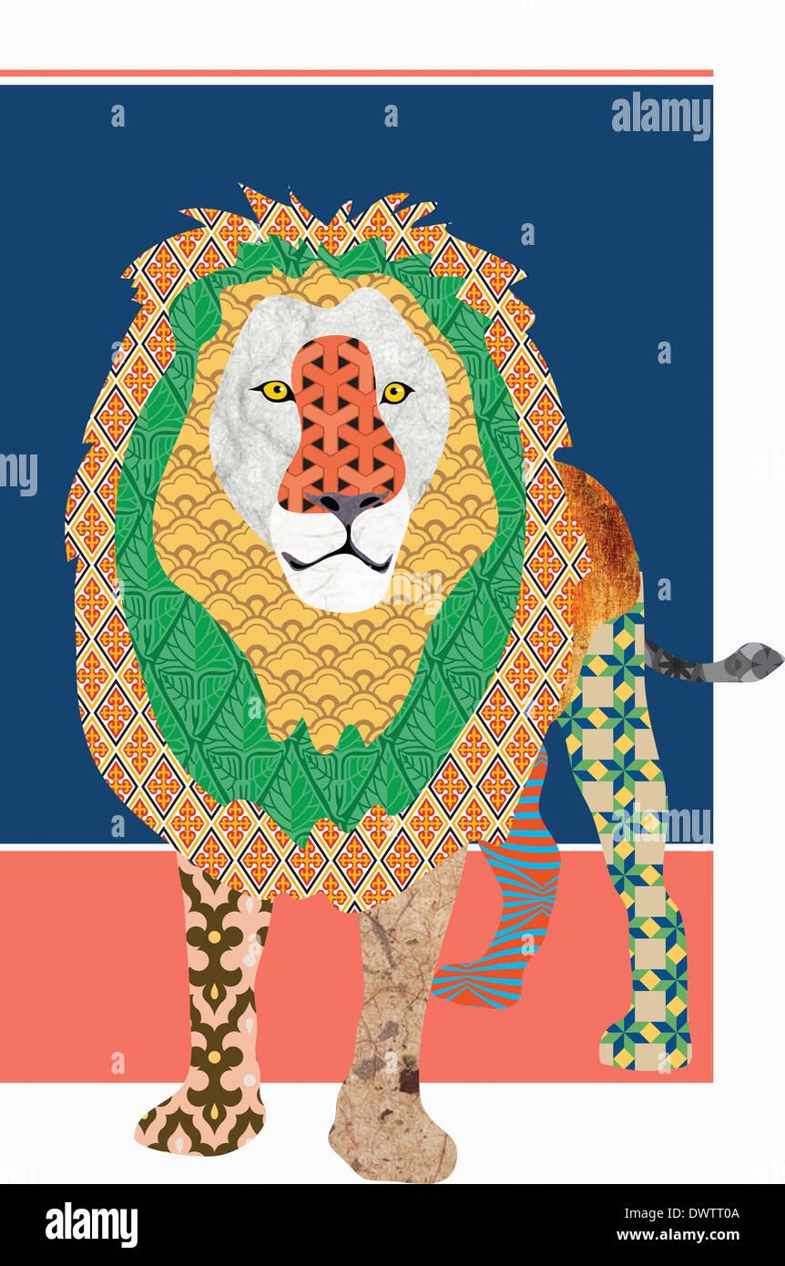 a lion made out of different textiles Stock Photo Alamy