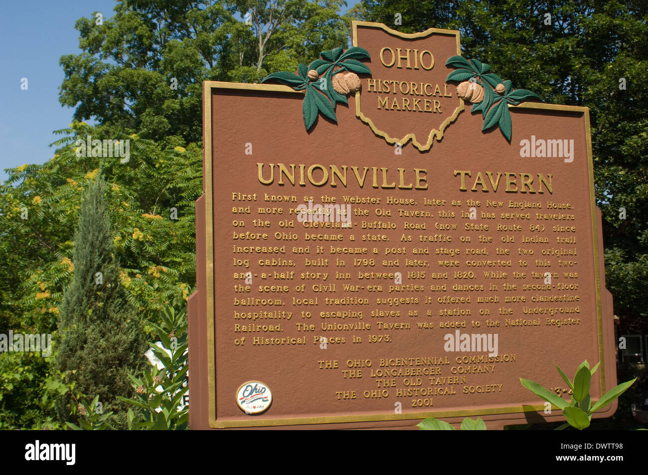 Marker for the Unionville Tavern, a former Underground Railroad station