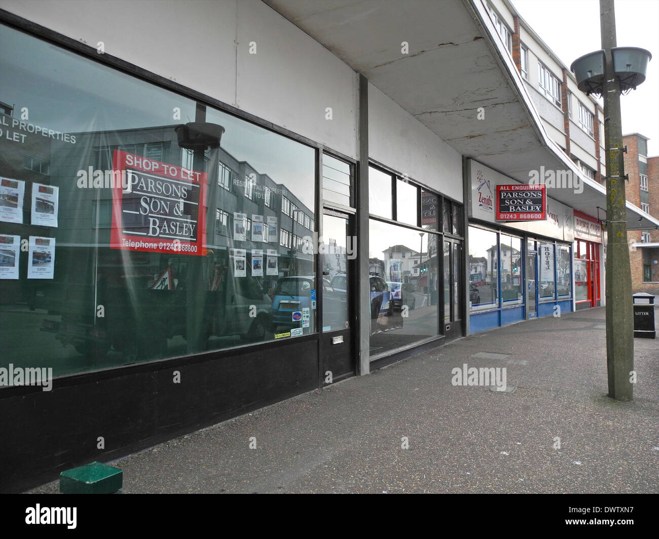 Empty shops in a town centre (Bognor Regis) EDITORIAL USE ONLY Stock Photo