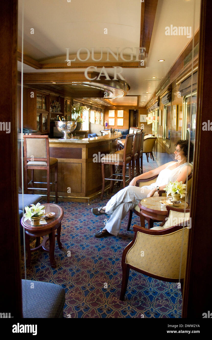 The Lounge Car aboard the Blue Train. Here guests can enjoying a good