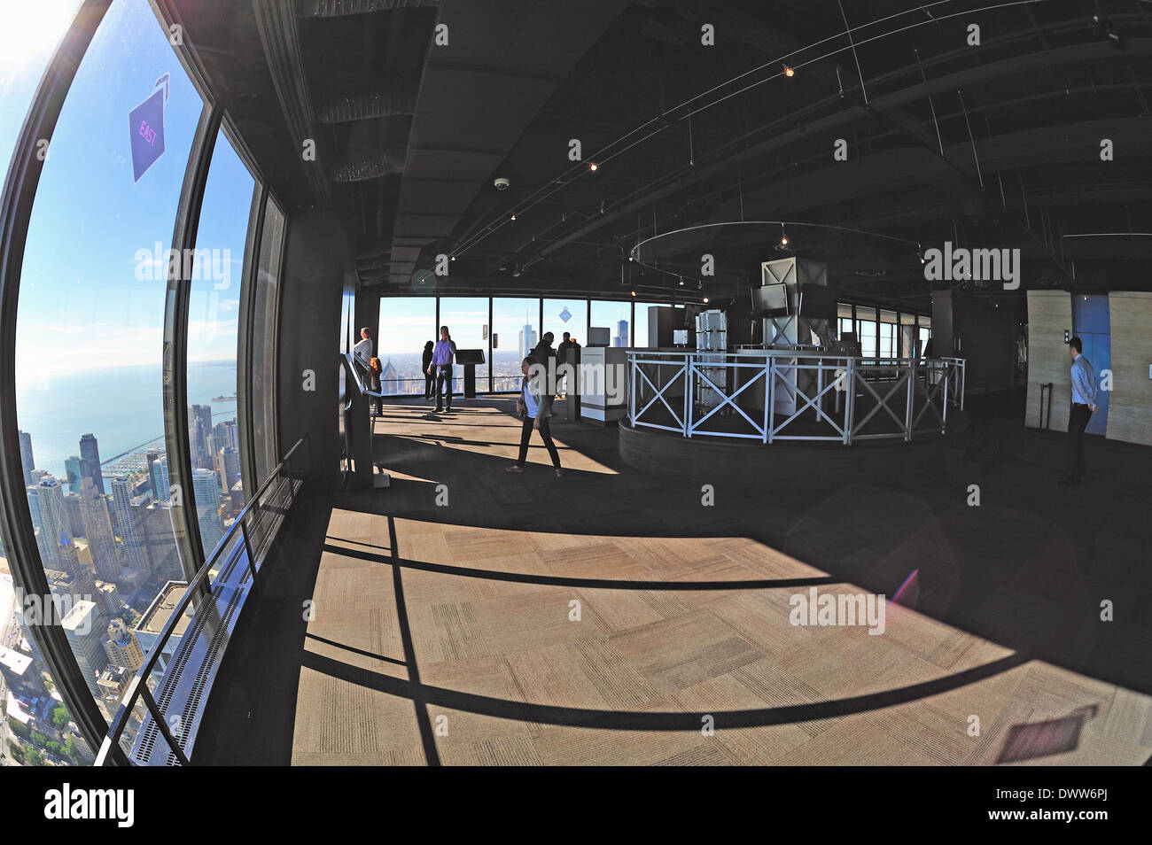 USA Illinois Chicago John Hancock Building observation deck view of city Lake Michigan. Stock Photo