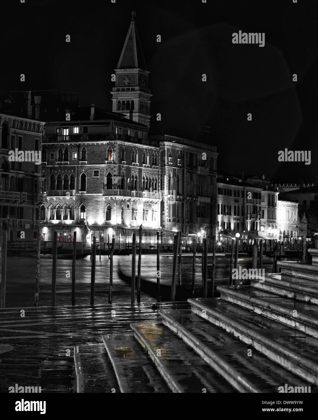 View a Venetian canal at night. Italy Venice Stock Photo - Alamy