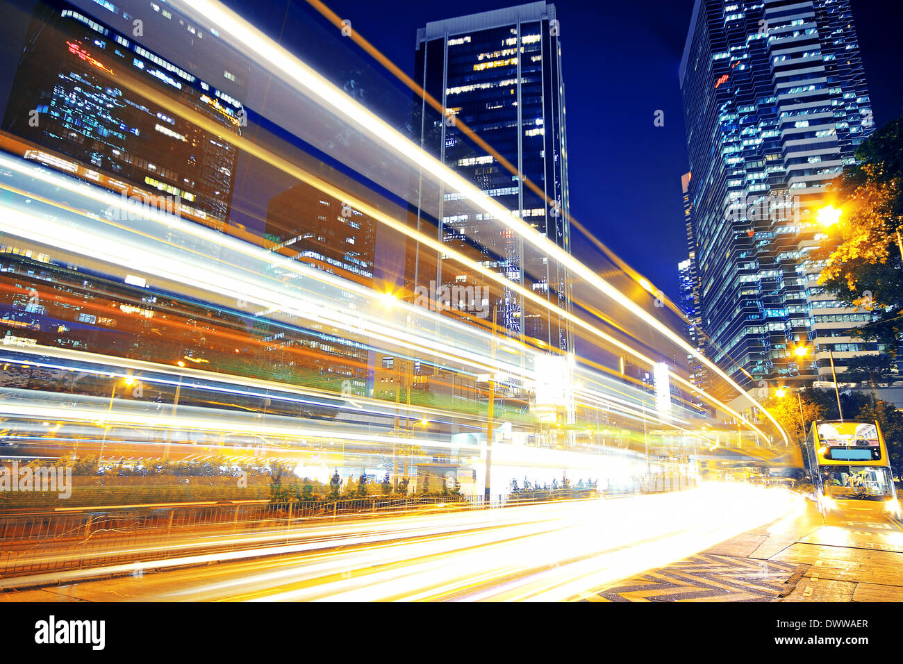 hong kong modern city High speed traffic and blurred light trails Stock ...