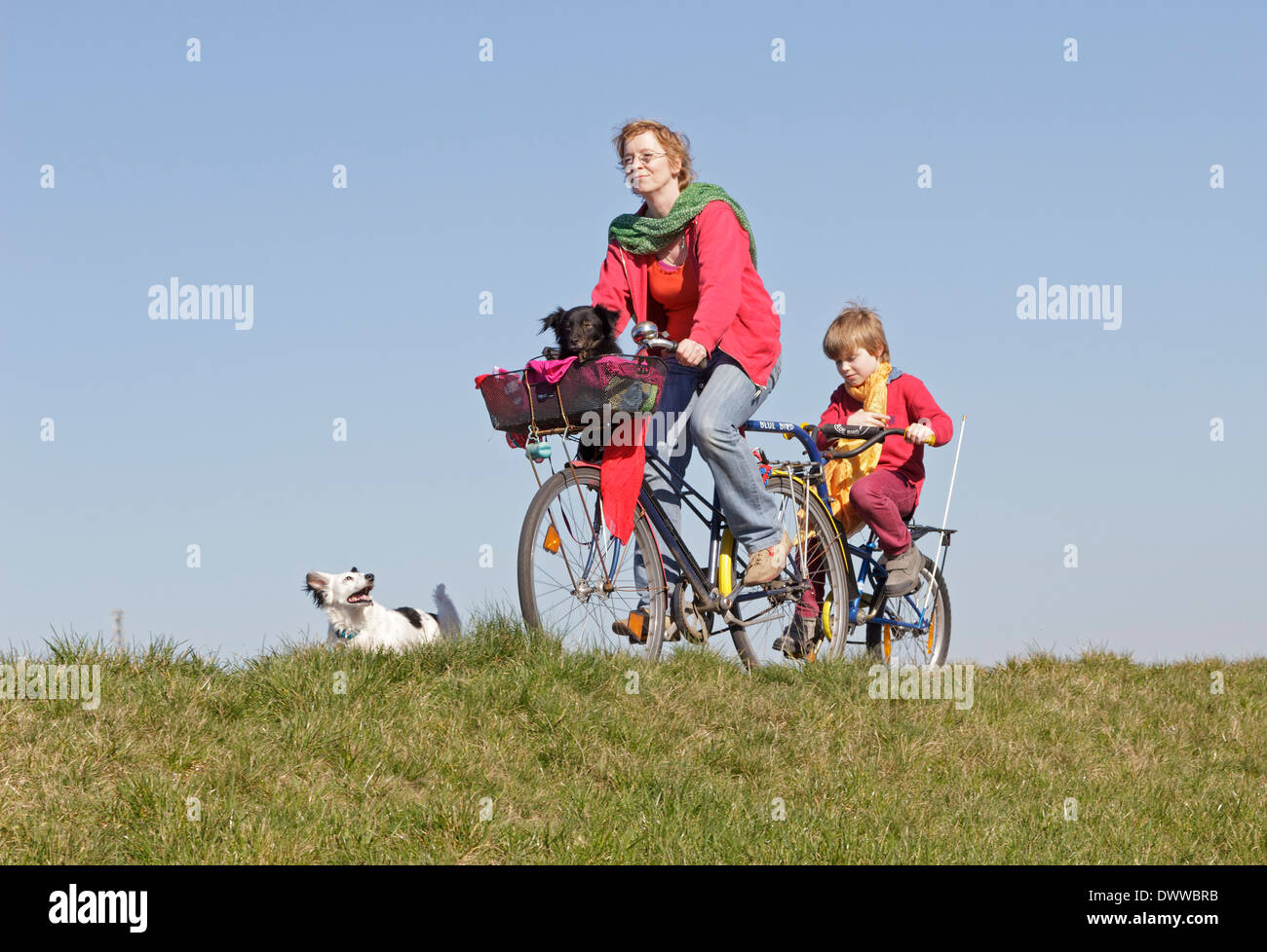 mother and son on a bicycle tour Stock Photo