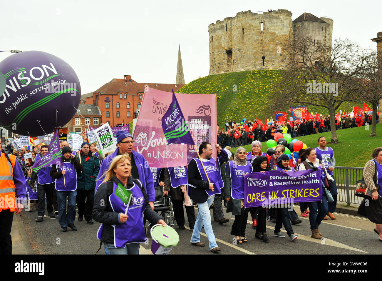 Unison protest at the Better Way Demo, Lib Dem Conference, York 8th March 2014 Stock Photo
