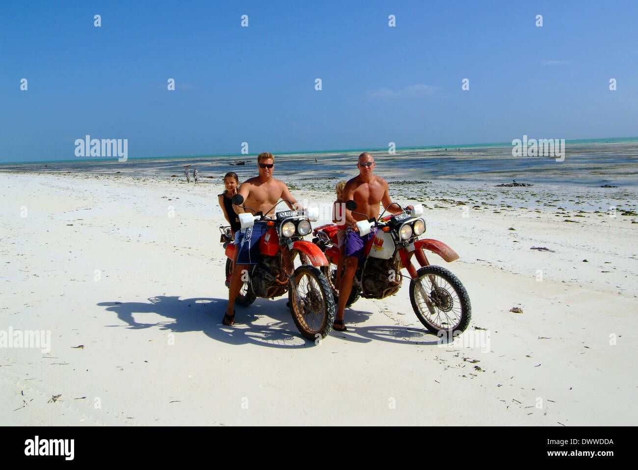 Touring Zanzibar on motorbikes Stock Photo