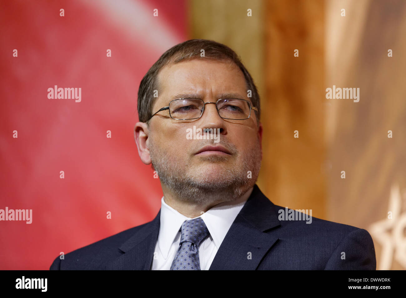 Republican figure and anti-tax campaigner Grover Norquist pictured at the 2014 CPAC conference in National Harbor, Maryland. Stock Photo
