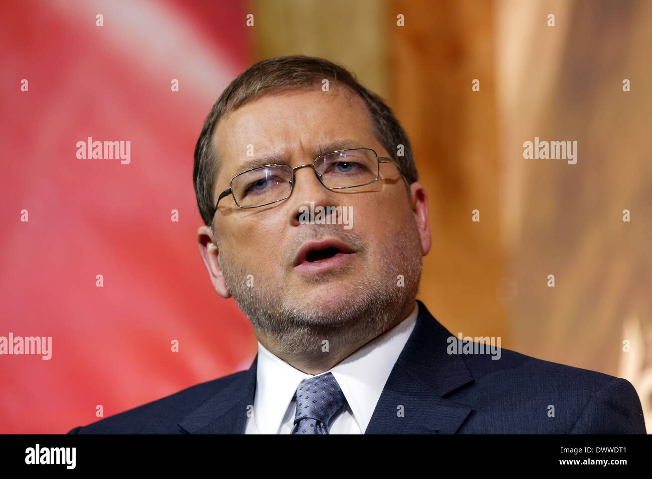 Republican figure and anti-tax campaigner Grover Norquist pictured at the 2014 CPAC conference in National Harbor, Maryland. Stock Photo