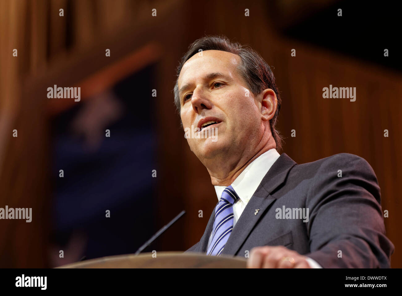 Former Pennsylvania Senator Rick Santorum makes a speech at the 2014 CPAC conference in National Harbor, Maryland March 7, 2014. Stock Photo