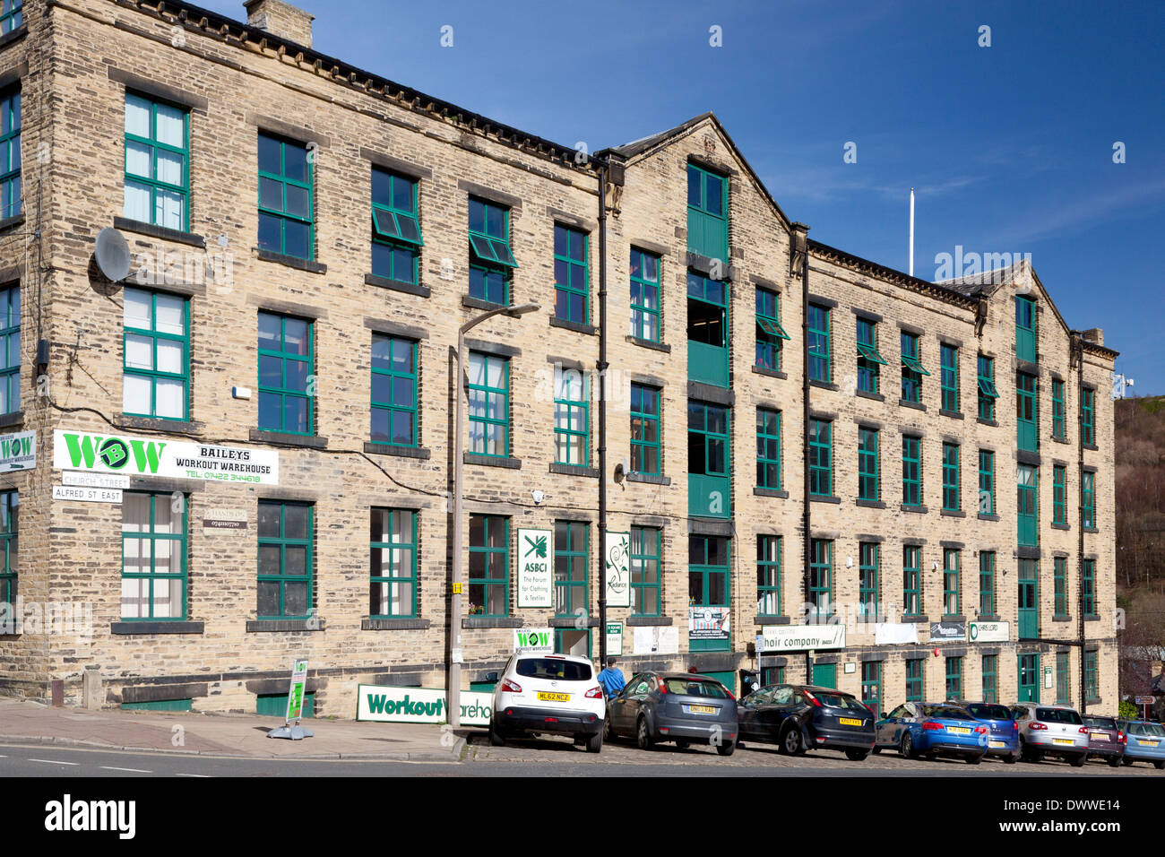 The Former Greenwoods Mill Now Converted Into Retail And Industrial Units Halifax West Yorkshire Stock Photo Alamy