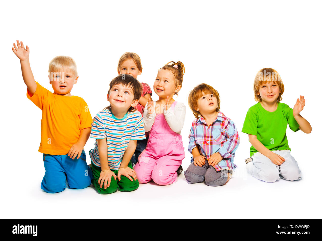 Large group of happy little kids isolated on white Stock Photo