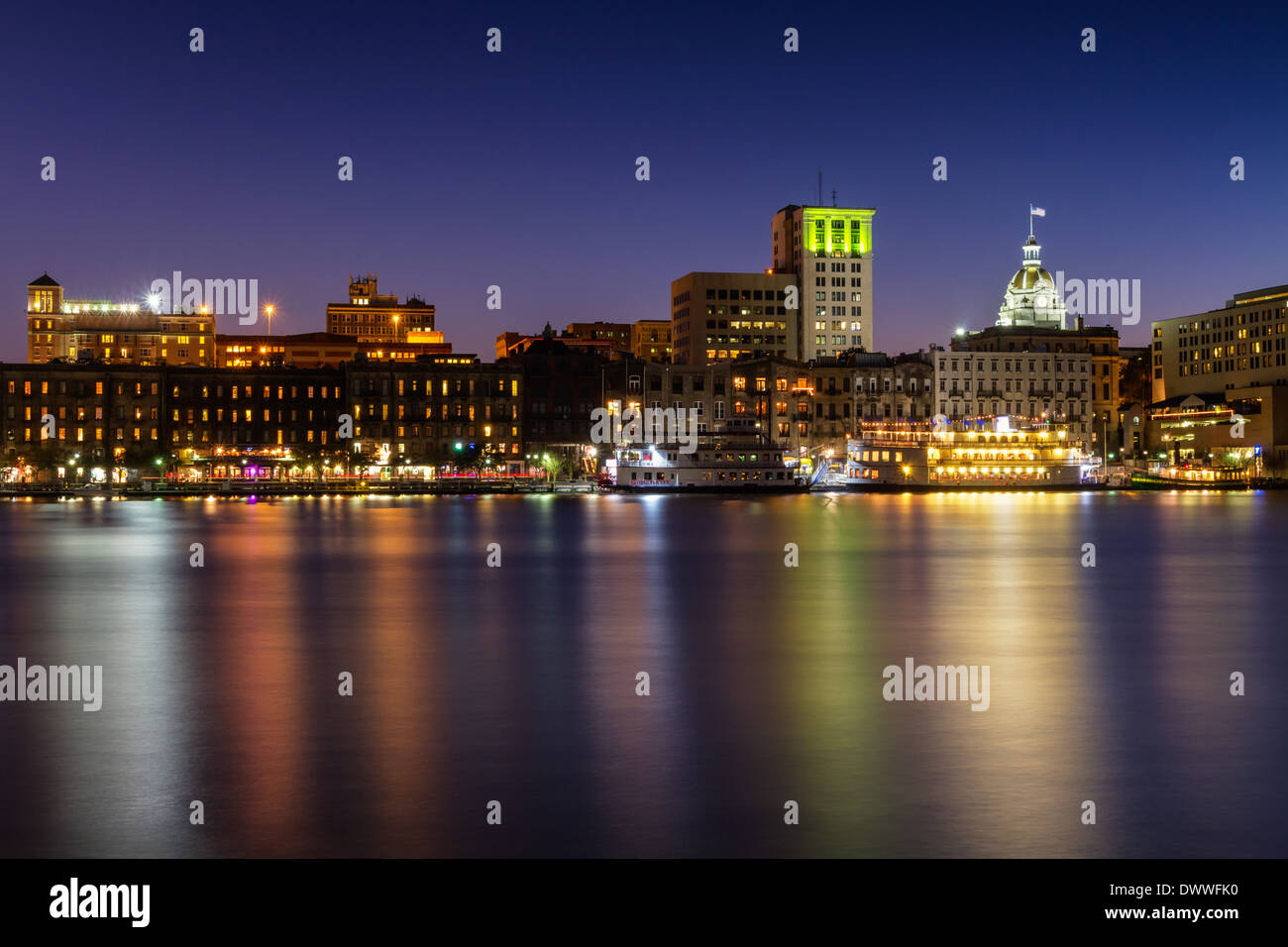 Historic River Street At Twilight Savannah Georgia Stock Photo Alamy