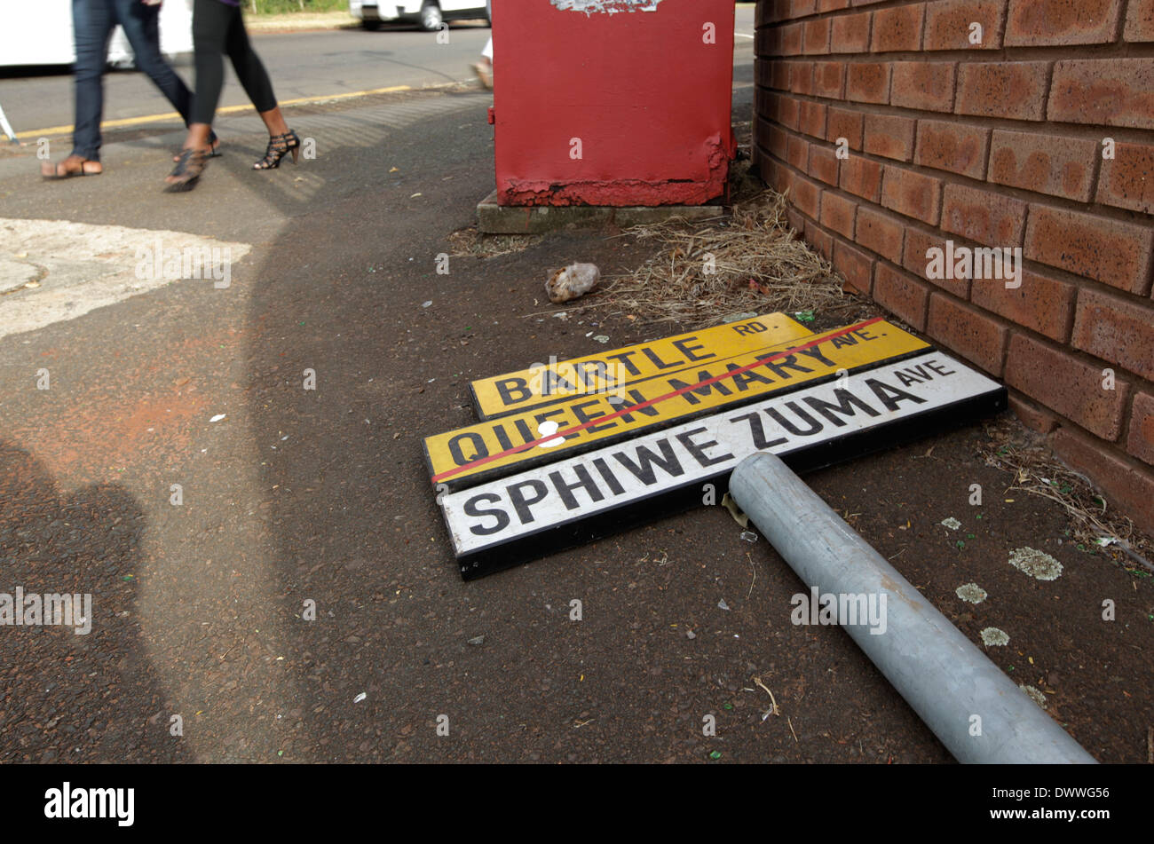 Durban Sign New and old street signs lie on the pavement in Durban, 23 March 2010 ...