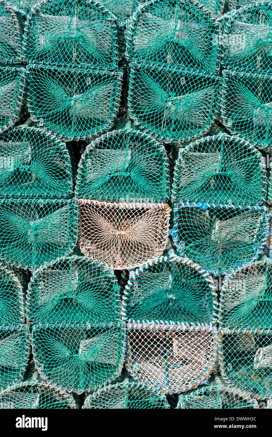 Lobster creels stacked up Stock Photo