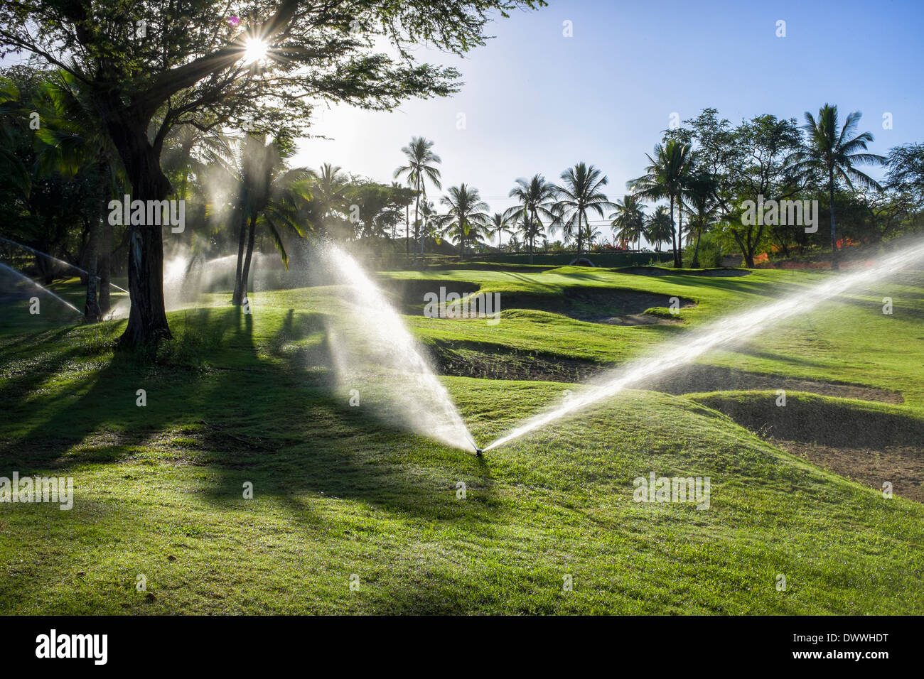 Irrigation on Makena Golf Course in Wailea, Hawaii Stock Photo Alamy