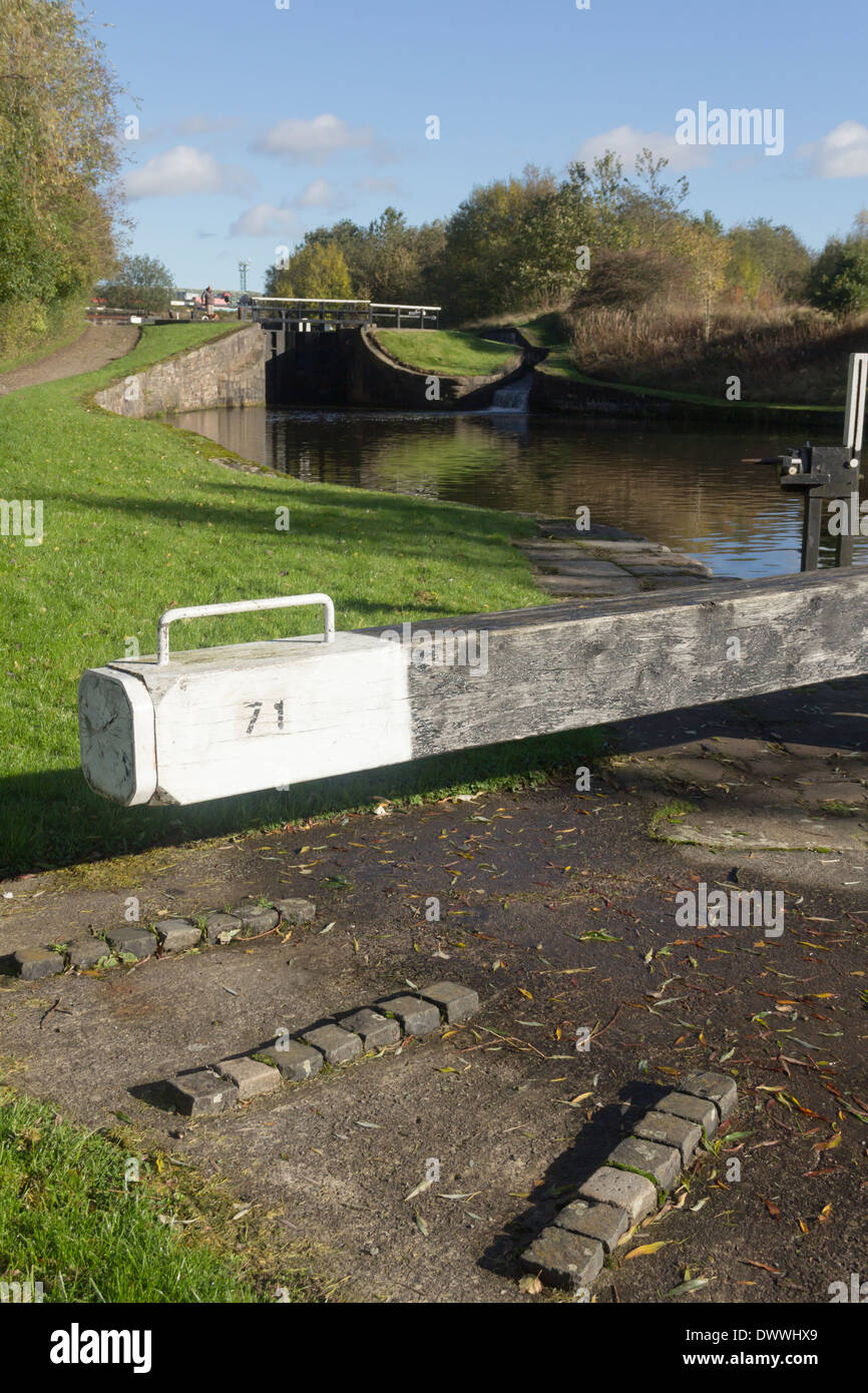 Balance beam on lock 71 of the Leeds-Liverpool canal at Aspull, near Wigan, Lancashire. Stock Photo