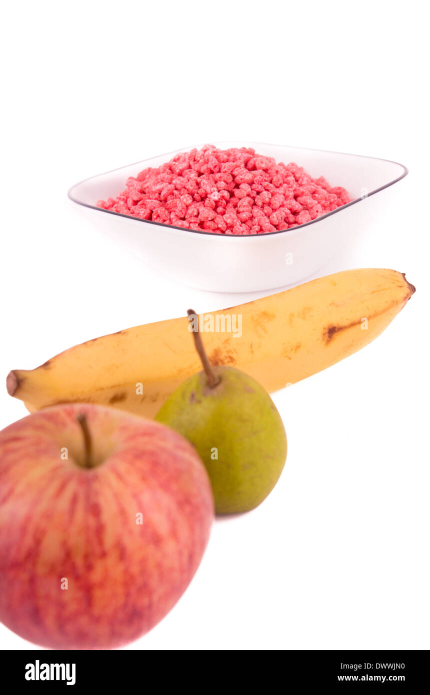pink cereal breakfast on a bowl WITH FRUIT Stock Photo Alamy