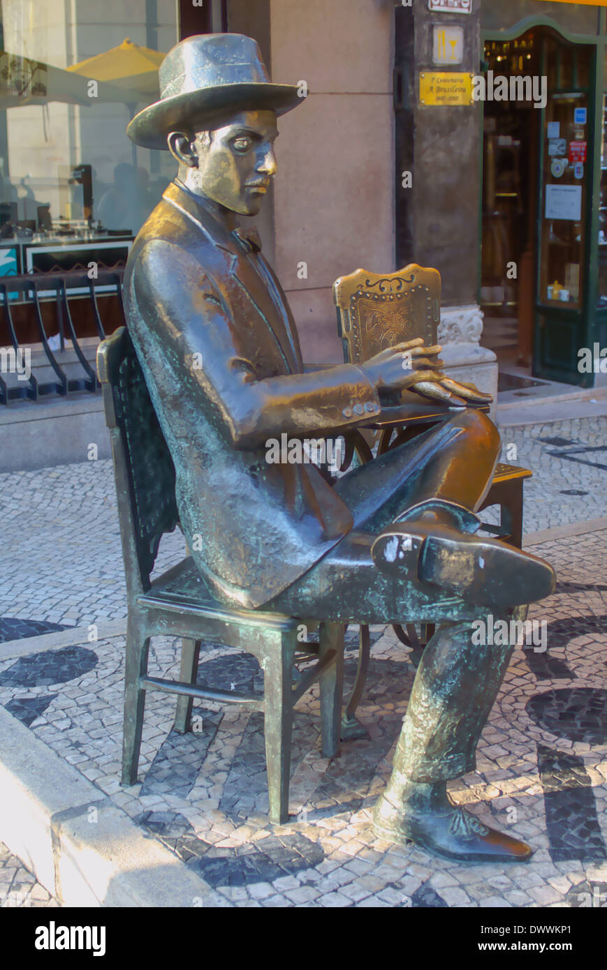 statue of Fernando Pessoa,, Lisbon Stock Photo