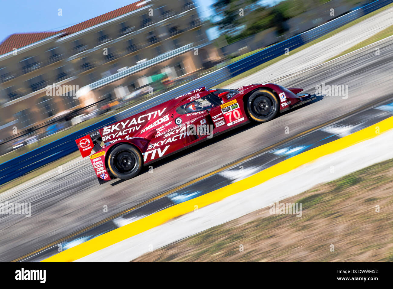 Sebring, FL, USA. 13th Mar, 2014. Sebring, FL - Mar 13, 2014: The SpeedSource Mazda takes to the track on Continental tires for a practice session for the 12 Hours of Sebring at Sebring International Raceway in Sebring, FL. Credit:  csm/Alamy Live News Stock Photo