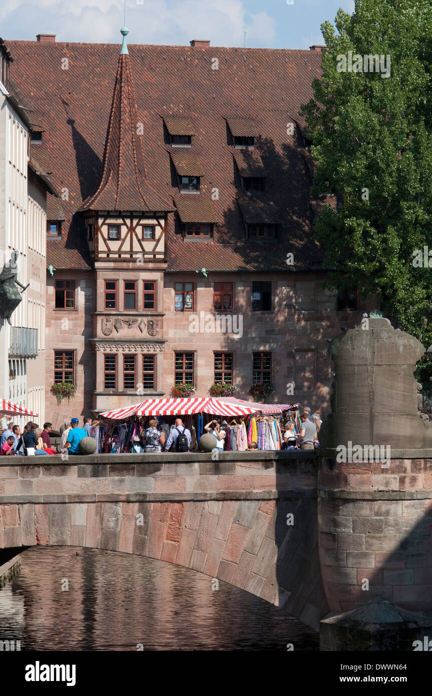 Germany, Bavaria, Nuremberg, River Pegnitz, Bridge Stock Photo